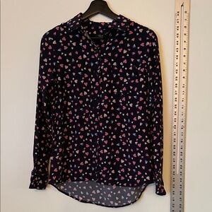 Rails Navy and Pink Heart Button Down Shirt